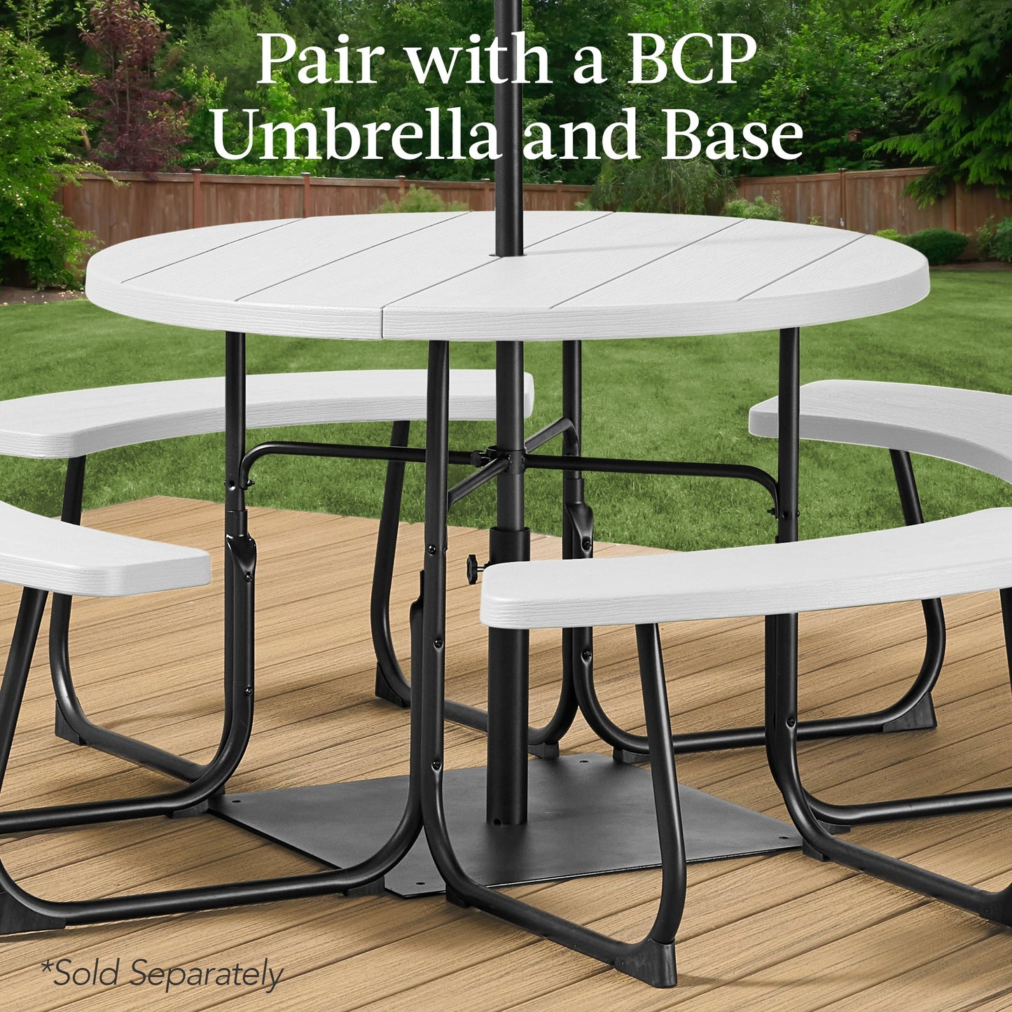 8-Person Circular Picnic Table w/ Umbrella Hole, 4 Benches