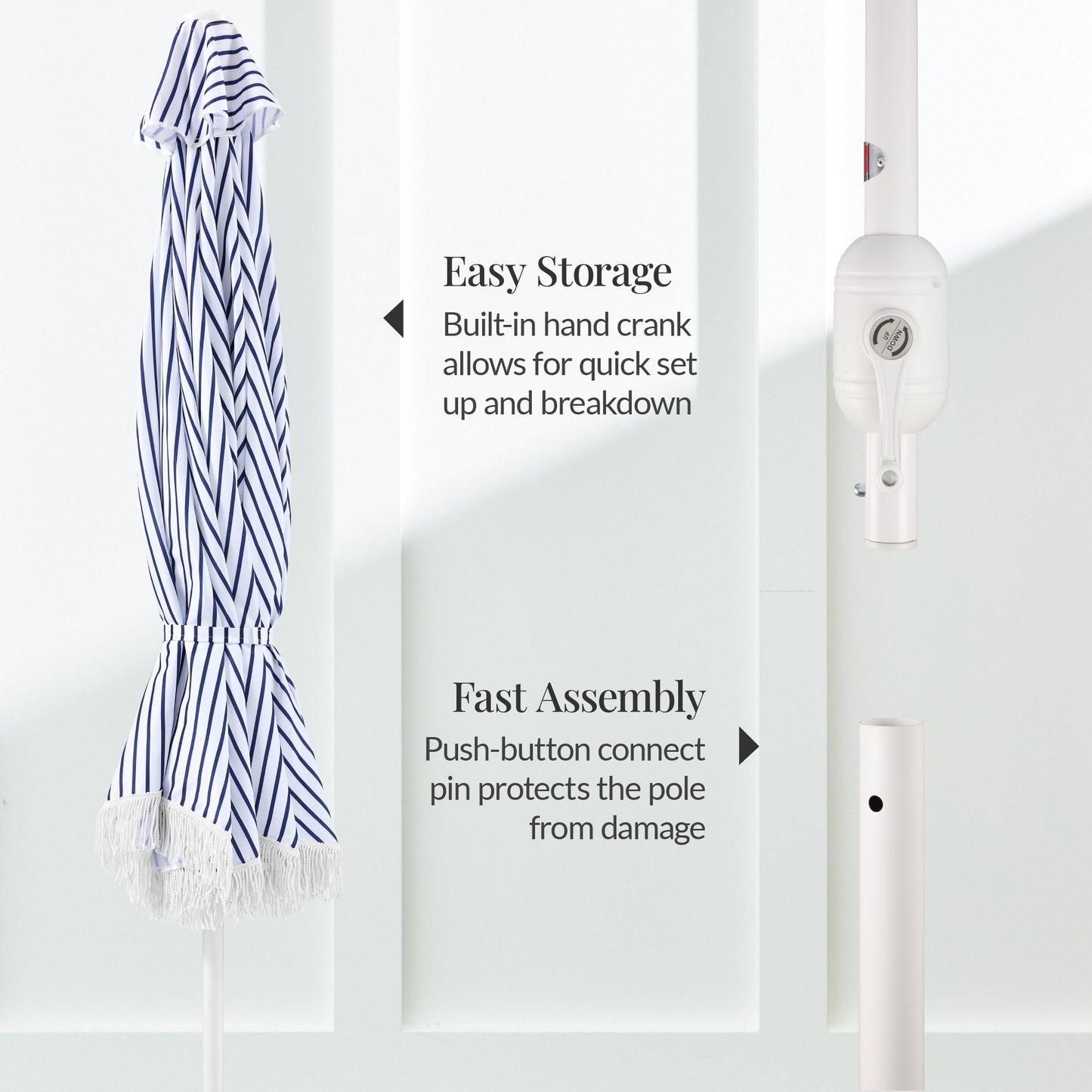 9ft Boho Fringe Umbrella  Tilt, UPF50+, Steel Pole