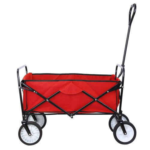 Aukfa Portable Folding Wagon- Collapsible Outdoor Garden Camping Shopping Utility Cart- Adjustable Handles- Red