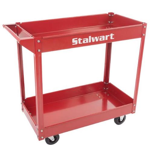 Stalwart AF610001 330 lbs Metal Service Utility Cart, Heavy Duty Supply Cart with Two Storage Tray Shelves - Red
