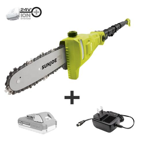 Sun Joe 24V-PS8CMAX-LTE 24-Volt iON+ Cordless Pole Chain Saw Kit, 8-Inch Telescopic Pole W/ Bonus Spare Chain, 2.0-Ah Battery and Charger