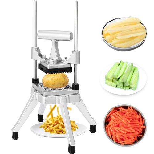 VEVORbrand Commercial Vegetable Fruit Chopper 1/4a 3 Blade Heavy Duty Professional Food Dicer Kattex French Fry Cutter Onion Slicer Stainless Steel for Tomato Peppers Potato Mushroom, Silver