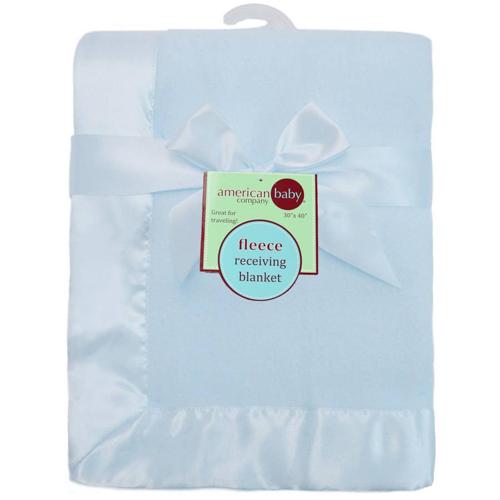 American Baby Company Fleece Blanket 30*40 with 2 Satin Trim, Blue, for Boys and Girls