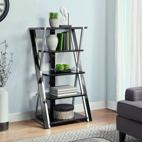 Whalen Xavier 48 Black Audio Video Tower, Tempered Glass Shelves